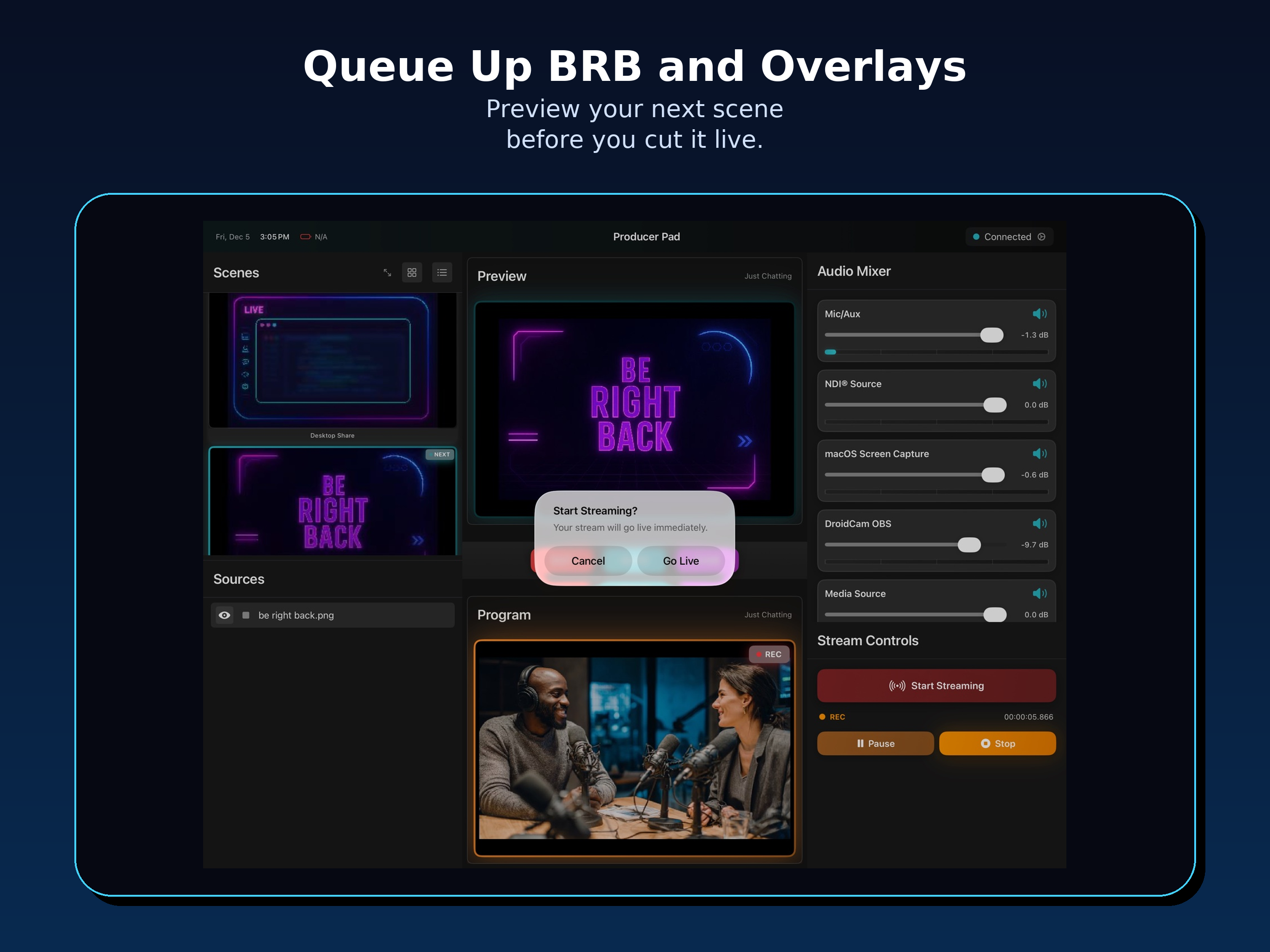 Producer Pad - iPad Studio Mode with BRB Preview