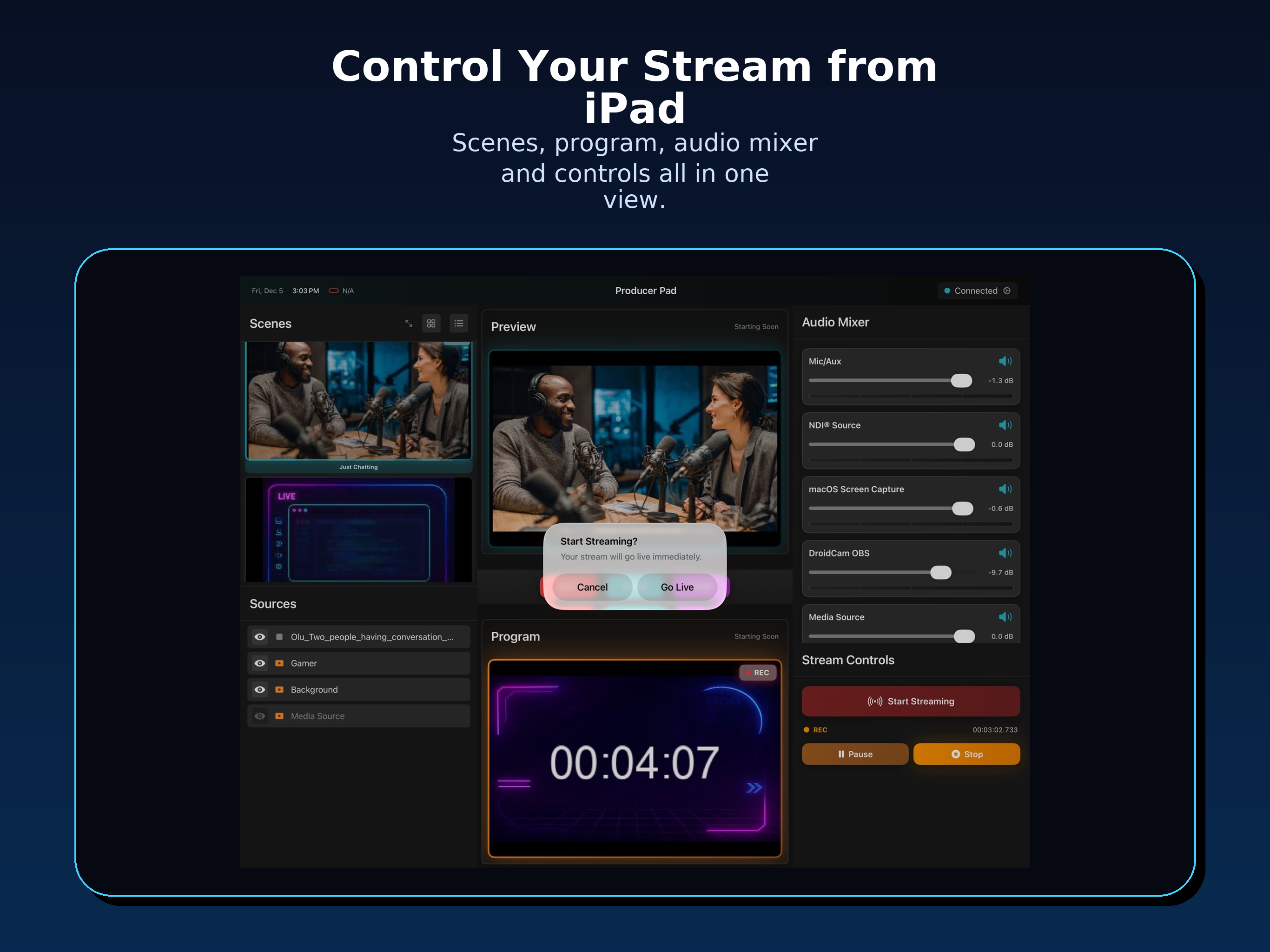 Producer Pad - Control your stream from iPad
